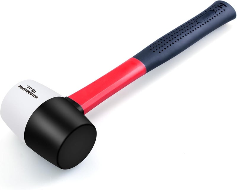 EFFICERE 16 oz. Premium White/Black Dual-Color Rubber Mallet Hammer | Solid Eco-Friendly Rubber Head, Durable Fiberglass Handle | Deliver Soft, Non-Marring and Non-Marking Strike for Delicate Surfaces - Image 2